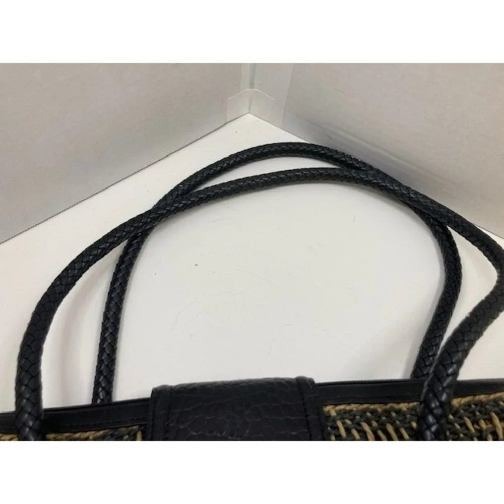 Brighton Women's Woven Black Leather Braided Strap Charm Straw Handbag Purse 14